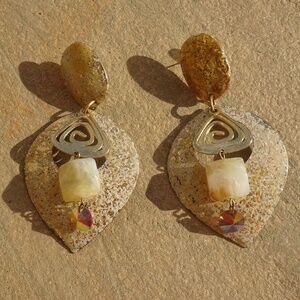 Big Vintage '80s Gold Gold Swirl Spiral Swarovski Crystal Post Dangle Earrings